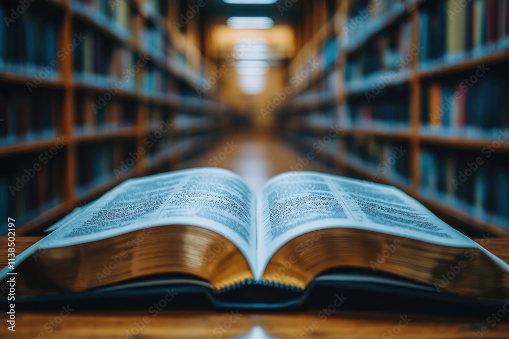 A book opened on a wooden table A book opened on a wooden table