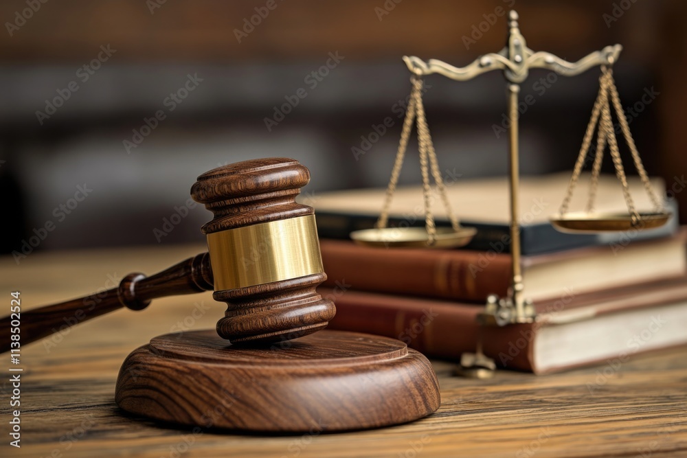 A wooden gavel sits next to a stack of books, perfect for academic or legal settings A wooden gavel sits next to a stack of books, perfect for academic or legal settings
