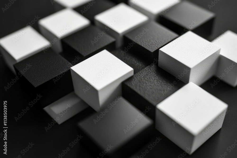 A collection of cubes stacked together in a black and white image A collection of cubes stacked together in a black and white image