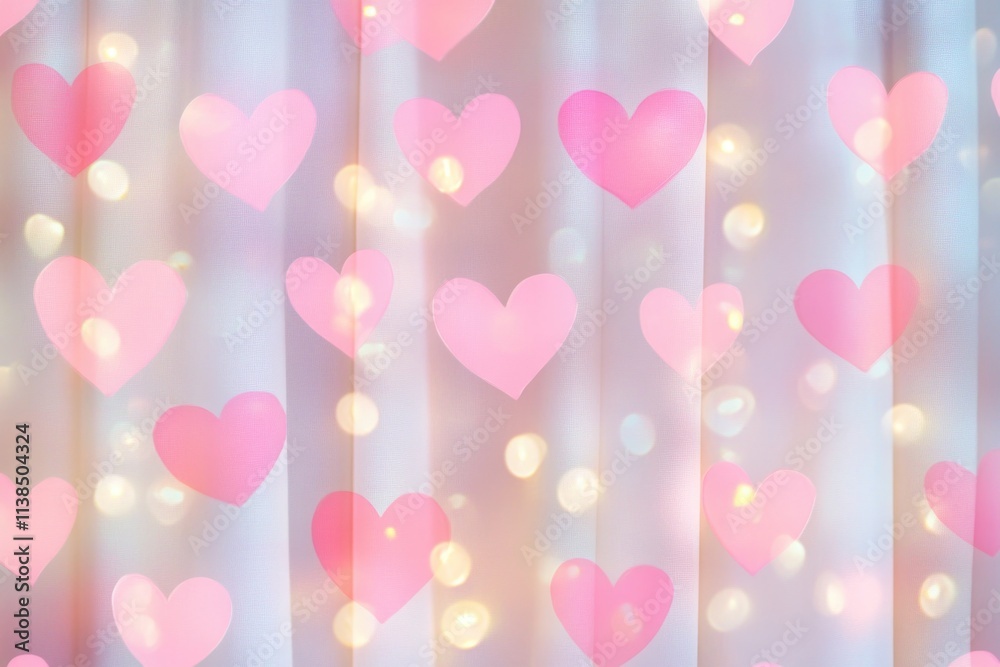 A decorative curtain with a bunch of pink hearts A decorative curtain with a bunch of pink hearts