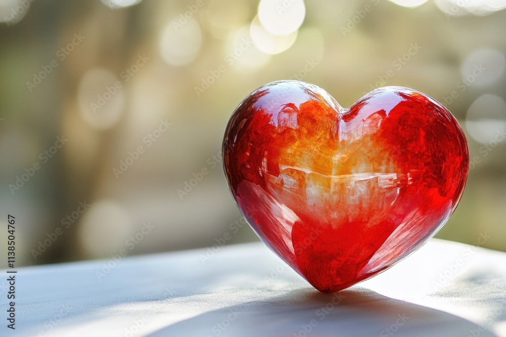 Fototapeta premium A single red glass heart sitting on a table, possibly used as decoration or gift