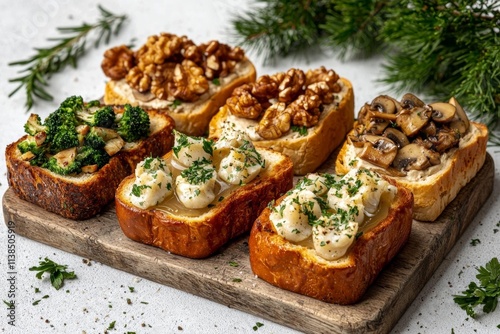 foie gras vegetal faux gras truffe, noix de cajou et champignon fait maison et tartines de pain  , isolated on white background,  , copy space, copy space for text, photo