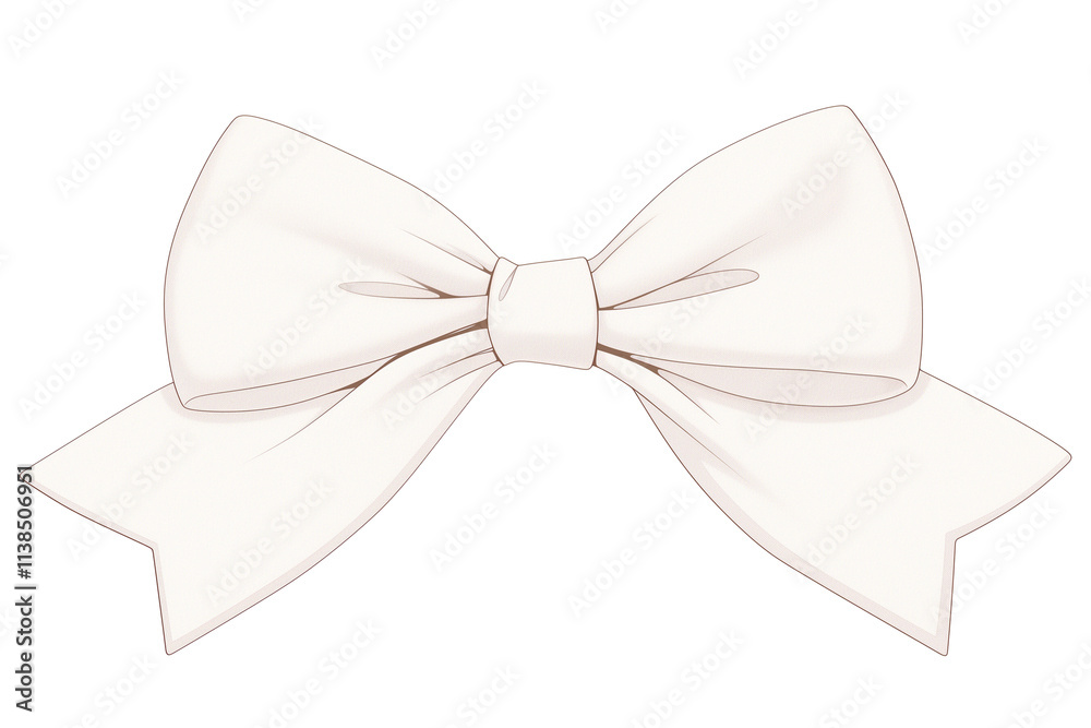 Naklejka premium Elegant white ribbon bow isolated on white background, showcasing minimalist design and simplicity. Perfect for gift wrapping, decoration, or fashion accessories. PNG transparent