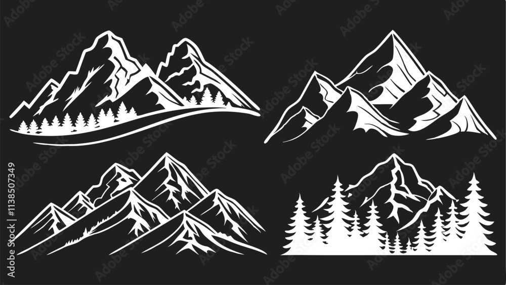 Black Mountain and Pine Tree Silhouettes Black Mountain and Pine Tree Silhouettes