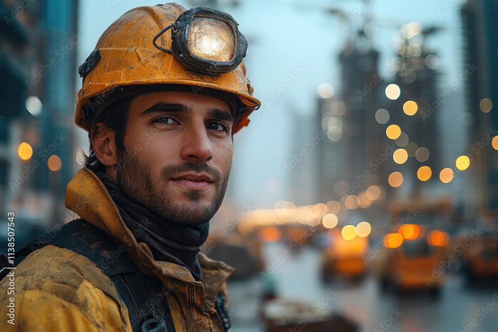 A person wearing protective gear walks down a city street, suitable for use in safety-related or adventure-themed contexts A person wearing protective gear walks down a city street, suitable for use in safety-related or adventure-themed contexts
