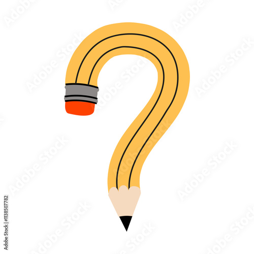 A fun illustration of a yellow pencil forming a question mark. Educational exam concept.