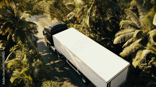 Fototapeta Naklejka Na Ścianę i Meble -  cargo truck with blank truck bed in tropic jungle