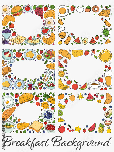 Editable Fresh and Delicious Breakfast: Morning Food Background Design with Vector and Texture Elements Illustration