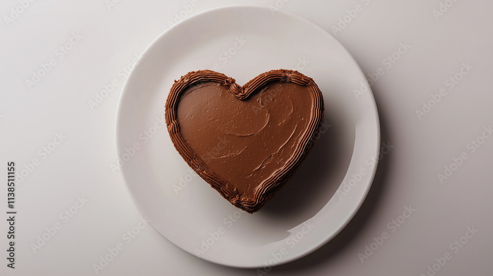 A heart-shaped chocolate mousse cake on a white plate A heart-shaped chocolate mousse cake on a white plate