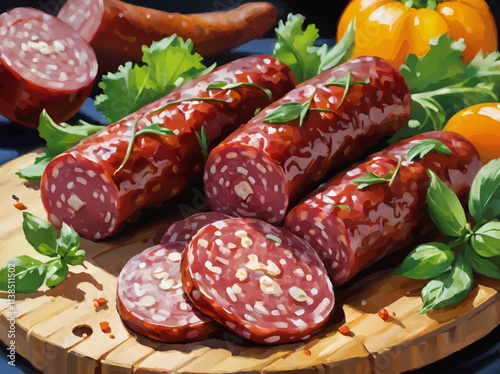 salami and sausage parsley decoration, vector illustration