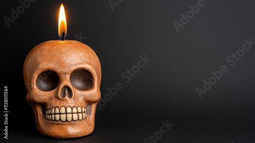 Skull Candle Halloween: A spooky yet stylish skull-shaped candle casts an eerie glow against a dark background. Perfect for Halloween, gothic aesthetics, and macabre celebrations. 