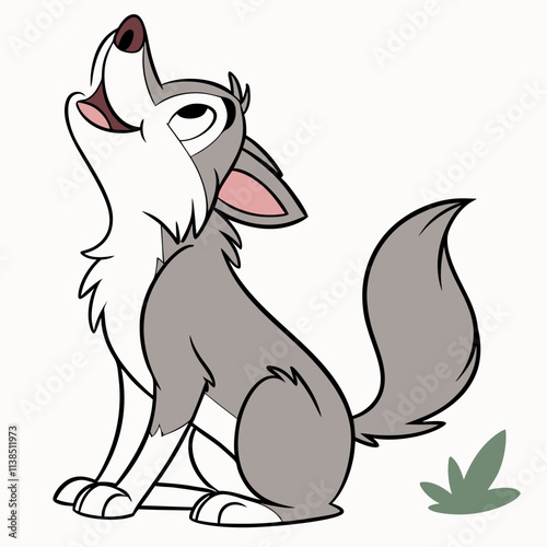 Vector illustration of a cartoon animation of wolf, painted in watercolor, isolated on a white background, wolf animation