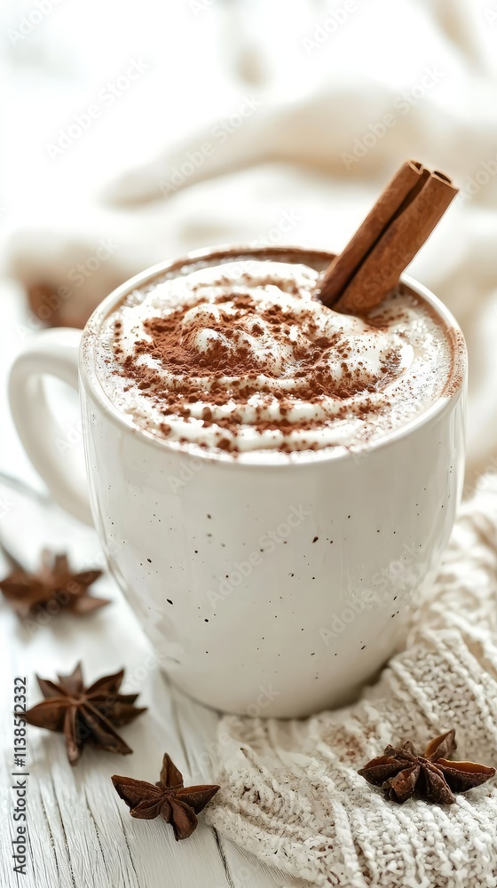 Warm and Creamy Hot Chocolate with Whipped Cream and Cinnamon Sticks on a Cozy Winter Day, Perfect for Indulging in a Chocolatey Delight Warm and Creamy Hot Chocolate with Whipped Cream and Cinnamon Sticks on a Cozy Winter Day, Perfect for Indulging in a Chocolatey Delight