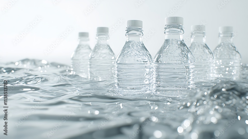 20. A group of transparent water bottles with subtle reflections on a seamless white backdrop 20. A group of transparent water bottles with subtle reflections on a seamless white backdrop