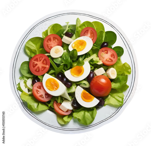 salad with tomatoes and eggs illustration