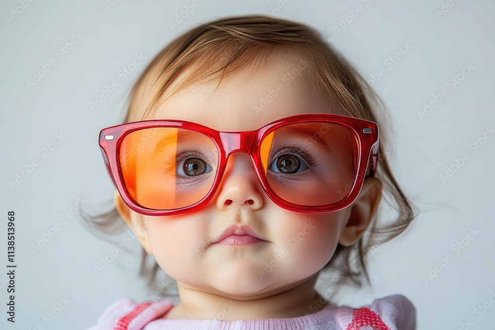A young girl wears a pair of bright red glasses, adding a pop of color to her everyday look A young girl wears a pair of bright red glasses, adding a pop of color to her everyday look