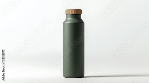 24. A reusable water bottle with a modern design standing upright on a clean white background