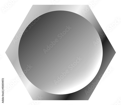 Steel hexagon cap top view. Metal screw