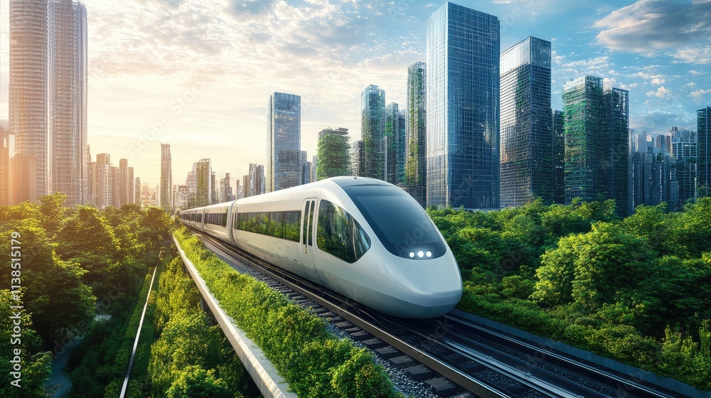 Naklejka premium A high-speed train designed for sustainability, with zero emissions and powered