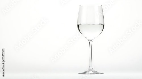 30. A tall, elegant drinking glass filled with clear water, isolated on a pure white background