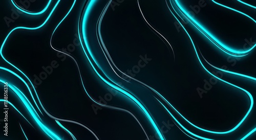 Abstract Teal Neon Lines on...