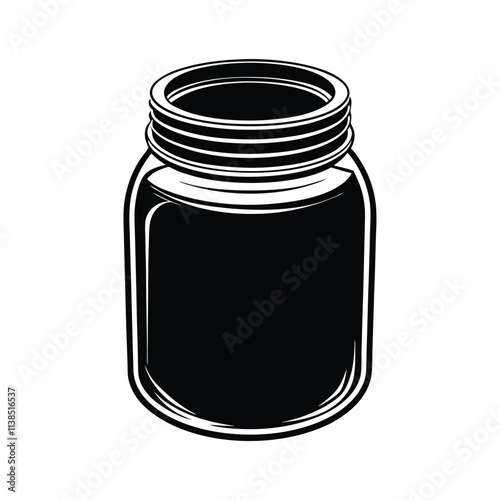 Empty Mason Jar Illustration - Black and White Line Art Vector of Simple Glass Jar for Design Projects