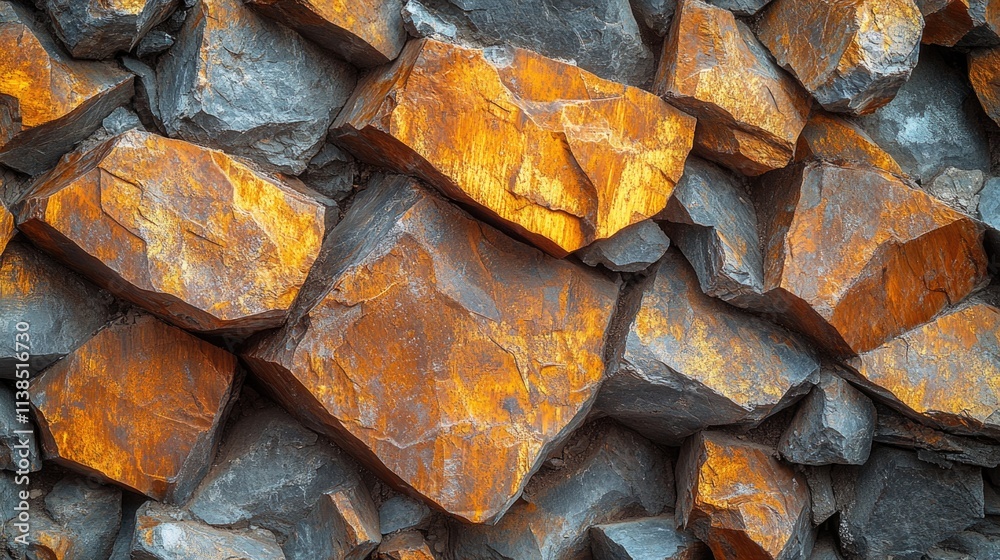 A detailed view of a pile of rocks with varying textures and colors A detailed view of a pile of rocks with varying textures and colors