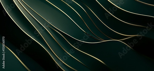 Abstract Dark Green Waves W...