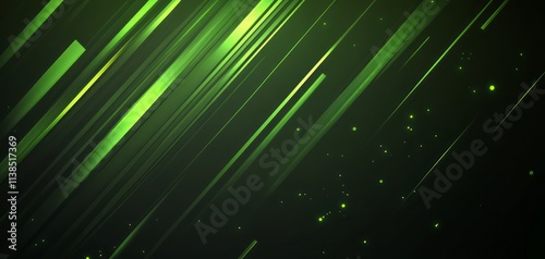 Abstract Green Diagonal Lines and Glowing Particles Background