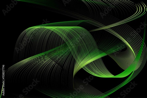 Abstract Green and Yellow Pattern with Waves. Striped Linear Texture. Raster. 3D Illustration