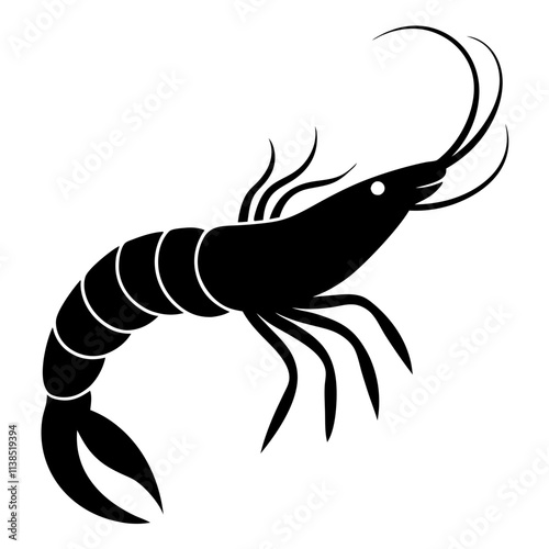Shrimp sea fish vector art design, Shrimp silhouette illustration, Creative vector art