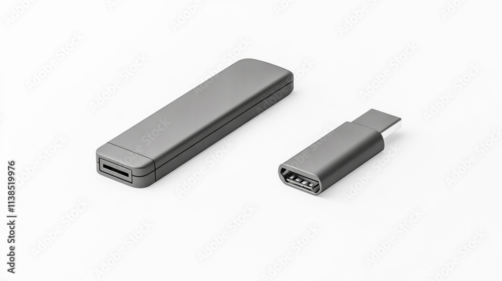 Isolated Black USB Flash Drive on White Background, Compact Portable Storage Device Isolated Black USB Flash Drive on White Background, Compact Portable Storage Device
