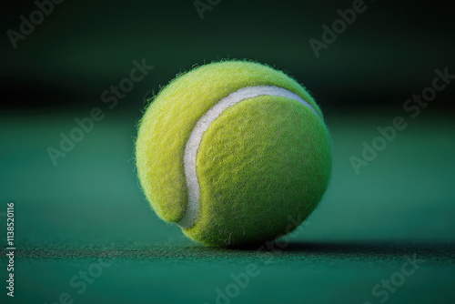 Yellow tennis ball on color background. Closeup view of tennis ball on green background. Generated AI