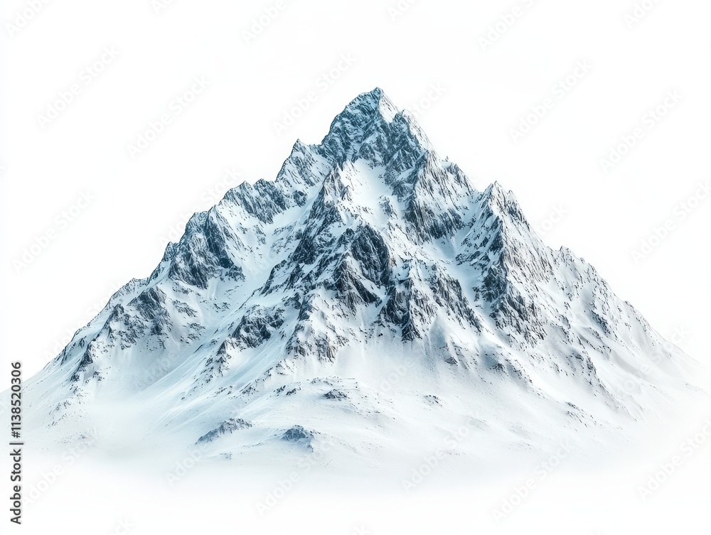 Obraz premium Majestic snow-covered mountain peak under a clear sky, showcasing rugged wilderness and serene natural beauty. Ideal for themes of adventure, tranquility, and alpine exploration.