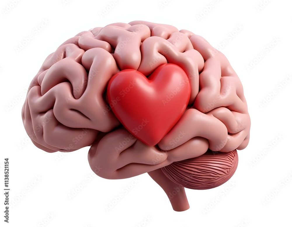 Brain with heart 3D render icon isolated on transparent background cutout ia Brain with heart 3D render icon isolated on transparent background cutout ia