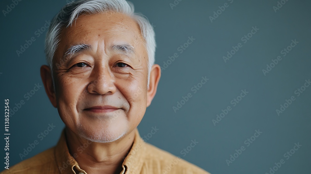 Fototapeta premium Portrait of smiling senior asian man showing happiness and confidence