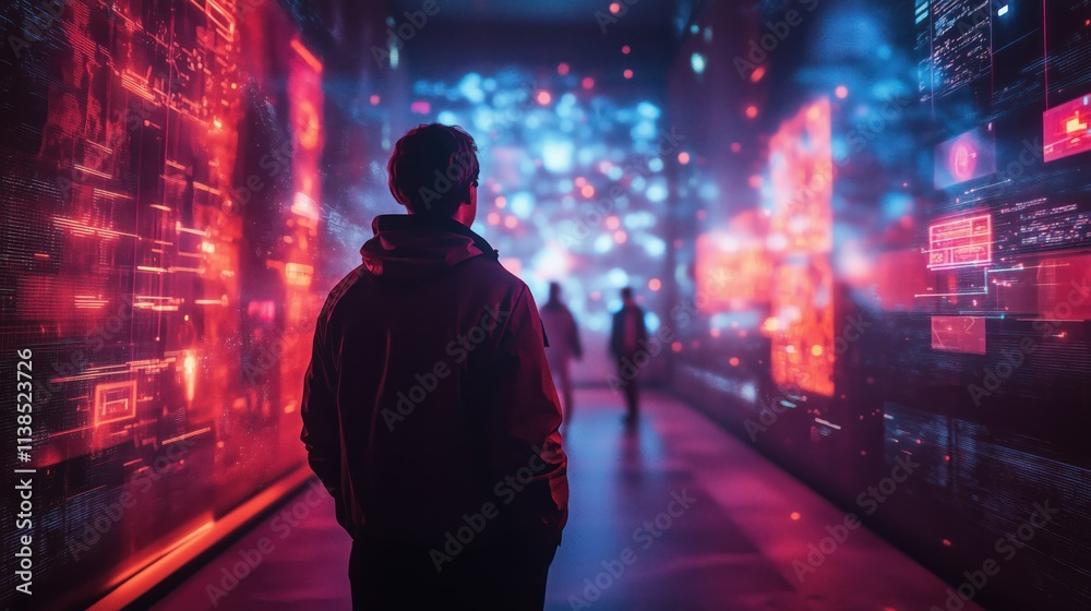 Innovative cyber interaction concept featuring radiant holograms, smooth pathways, and futuristic graphic designs Innovative cyber interaction concept featuring radiant holograms, smooth pathways, and futuristic graphic designs