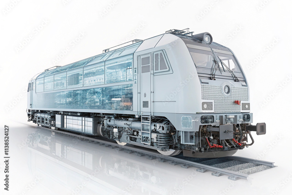 Obraz premium modern semi transparent locomotive with its engine and transmission visible inside. The locomotive