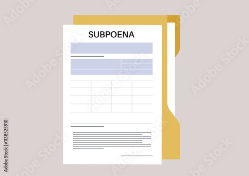 Highlighted legal documents illustrate a subpoena within a yellow folder, reflecting the structured approach to collecting evidence in legal matters, ensuring compliance with judicial requests