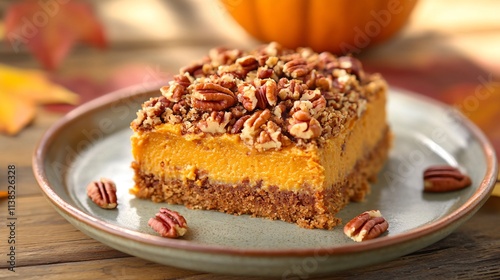 Wallpaper Mural Pumpkin crunch cake with a crunchy pecan topping, served on a rustic ceramic plate with autumn-themed decorations Torontodigital.ca