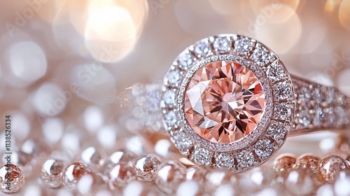 Close-up of a sparkling pink diamond ring.