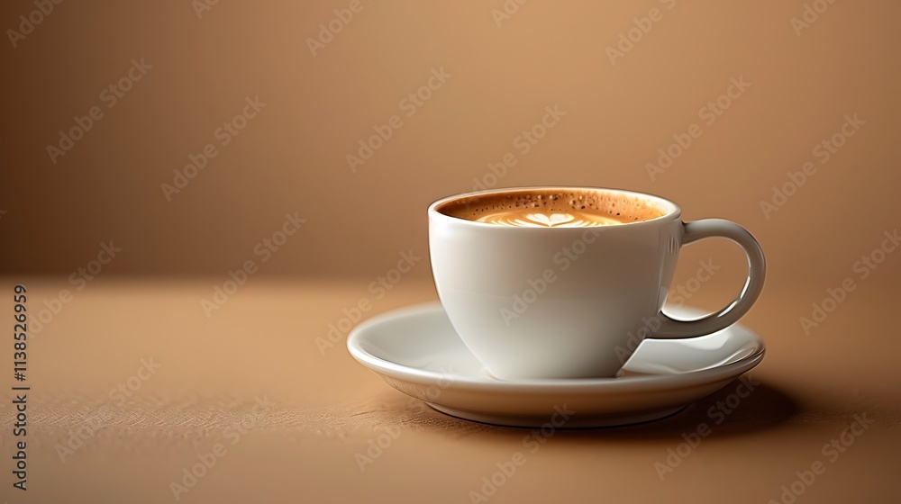 Cup of cappuccino with latte art on brown background Cup of cappuccino with latte art on brown background