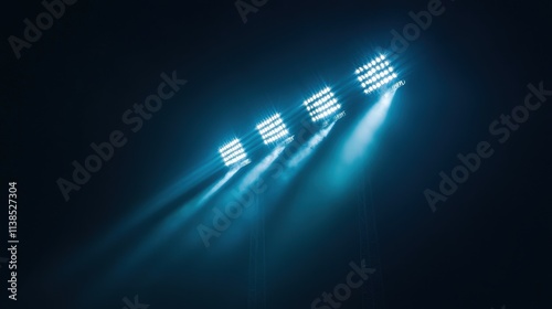 Illuminated Stadium Floodlights Shining Brightly Against the Night Sky, Creating a Dramatic and Powerful Scene for Sports and Public Events photo