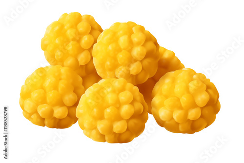 Puffed corn balls, yellow in color, isolated on transparent background.  photo