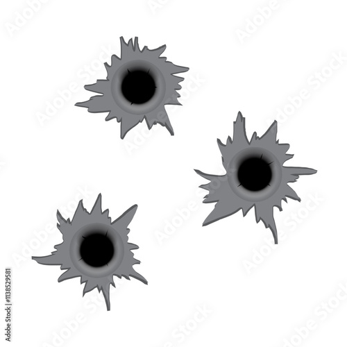 bullet holes. different damaged element from bullet on metallic surface. vector illustration