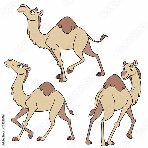 Vector illustration of a cartoon animation of Camel, painted in watercolor, isolated on a white background, Camel animation
