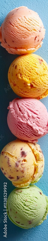 Brightly colored varieties of ice cream. Brightly colored varieties of ice cream.