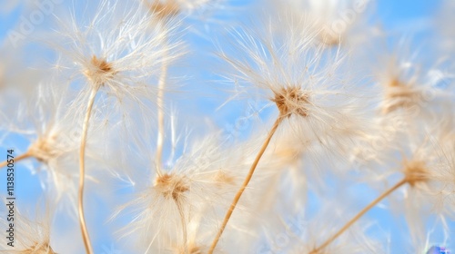 Delicate Dandelion Seeds Against a Bright Blue Sky Background