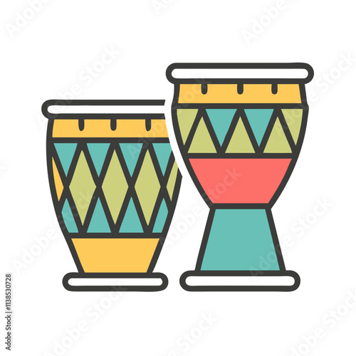 Two colorful African drums with geometric patterns.