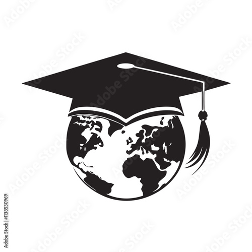 Globe with graduation cap representing global education